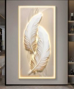 White Crystall Painting Modern  Feather With Led Light